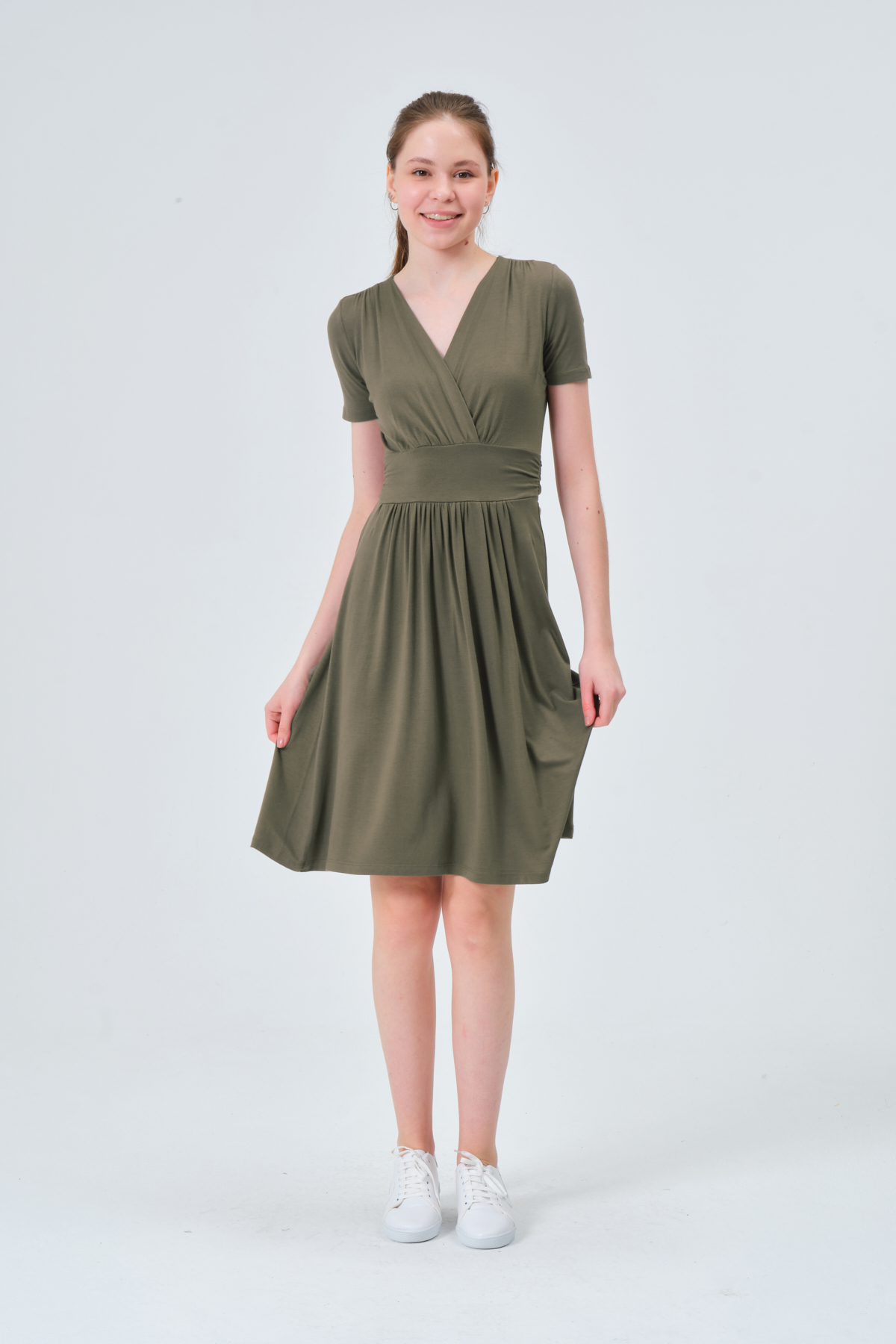 Kapüşonlu Çift Cepli Fermuarlı Oversize Sweatshirt - Yeşil